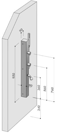 In & Out P9 - Wanddusche mit Fußdusche und Handbrause, Edelstahl-Panel in Inox Aisi 316, V4A, als Außendusche, Pooldusche, Saunadurch mit Kaltwasser, Hersteller Fontealta